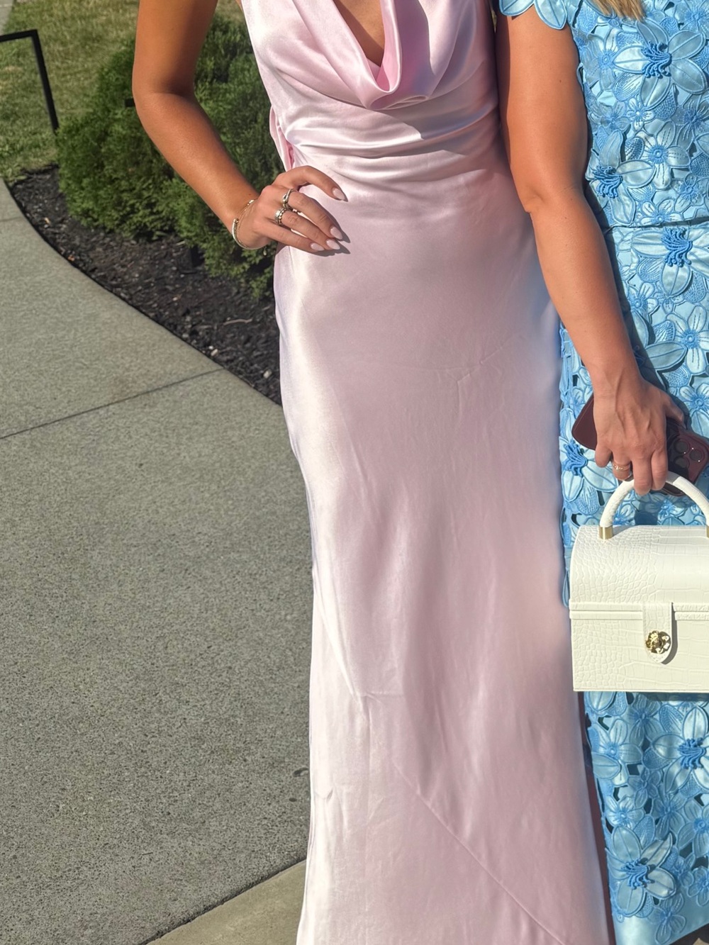 Retrofete Blush Pink Cowl-Neck Satin Maxi Dress